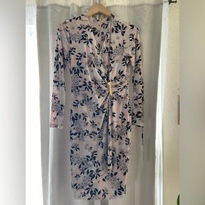 Calvin Klein dress NWT size 8. Long sleeve. Light pink. Black flowers. New